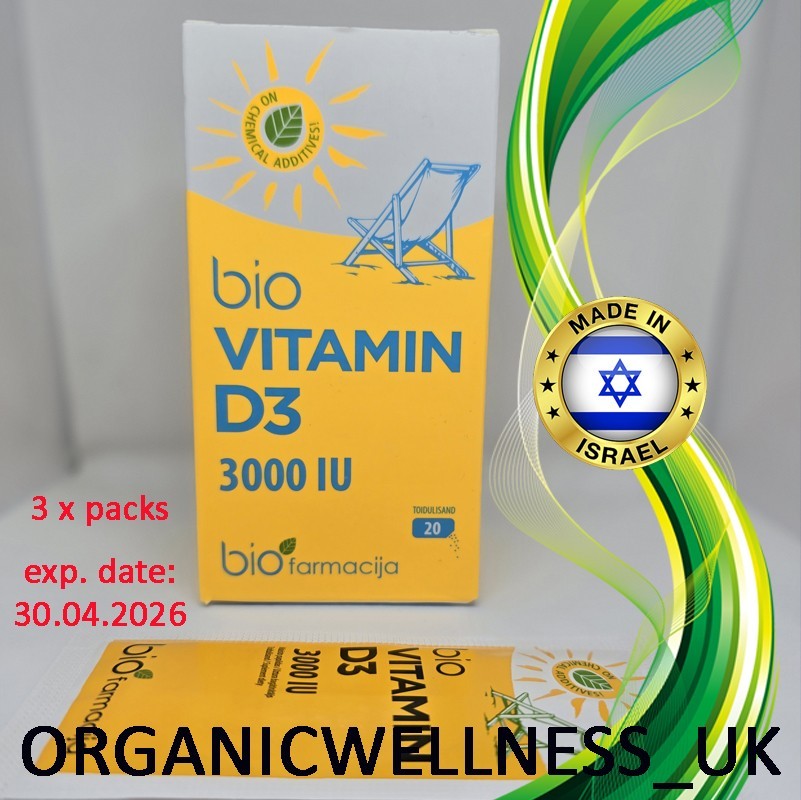 BIO🌿Farmacija Dead Sea 100% ORGANIC POWDER Bio-D3-Vitamin VEGAN 3 x PACKS 20s