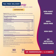 Natrol Ultra Energy 4-in-1 Blend 1000mcg B12, Vitamin B Complex, Vitamin D, CoQ1