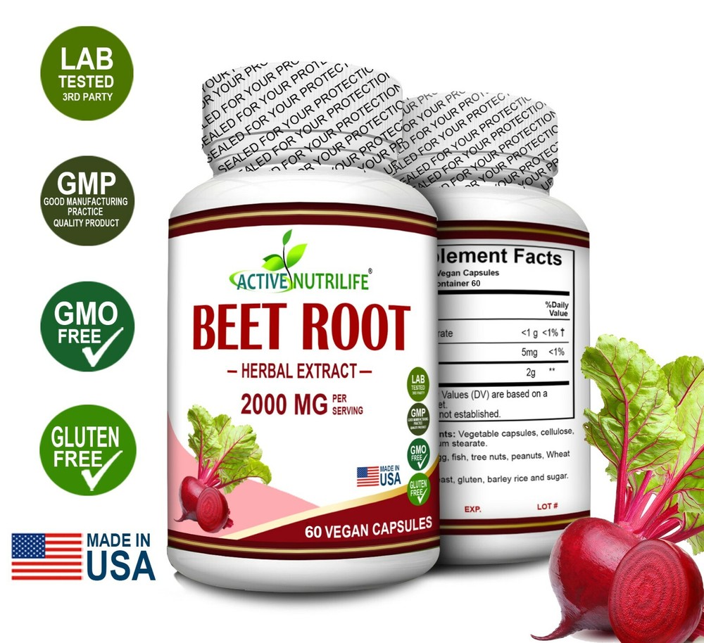 BEET ROOT POWDER 2000 mg Herbal Extract ABSORPTION Supplement 60 Capsules NEW