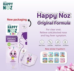 Happy Noz Organic Onion Sticker Freshener Relieve Allergy Blocked Nose Fever X 3
