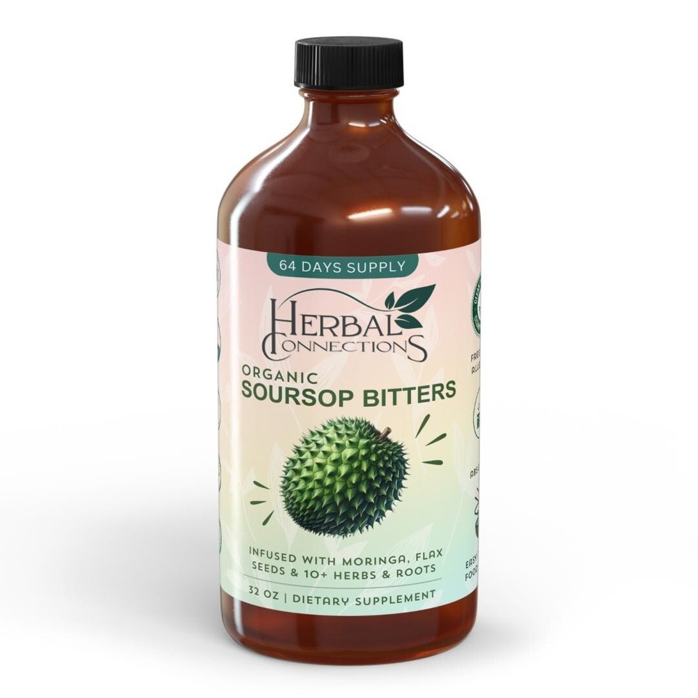 Organic Soursop Bitters with Moringa, Sea Moss, and 10+ Herbs – 64 Servings 32oz