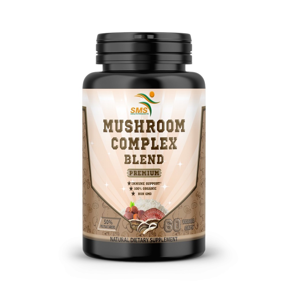 Mushroom Complex Supplement Capsules Mushrooms Lions Mane, Reishi, Turkey Tail