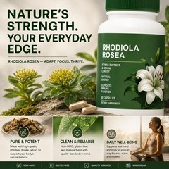 Rhodiola Rosea Supplement Organic – Adaptogenic 60 Count (Pack of 1), Green