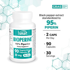 Supersmart Bioperine 30Mg per Day (95% Piperine) – Black Pepper Extract – Curcum
