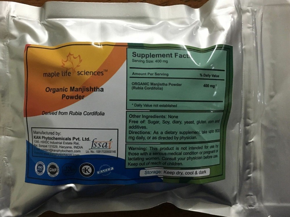 ORGANIC Manjistha Powder Rubia Cordifolia Detoxifies blood Skin glow Lustre