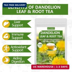 Dandelion Tea 100-Leaf & Root Herbal Tea Bags for Liver & Kidney Health Detox