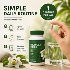 Rhodiola Rosea Supplement Organic – Adaptogenic 60 Count (Pack of 1), Green