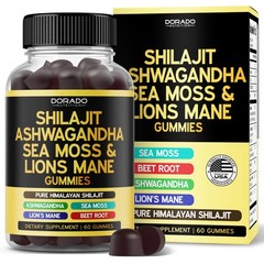 Shilajit Gummies with Sea Moss, Ashwagandha & Lions Mane 60 Count (Pack of 1)