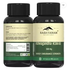 Rasayanam Ashwagandha KSM-66 (500mg) Capsule Energy Endurance Strength (60 Caps)