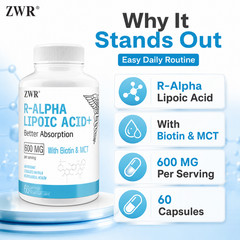 R-Type Alpha Lipoic Acid Capsules – 600 mg with Biotin; Supports Cellular Health