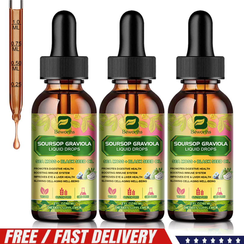 3 Pack 8-in-1 Soursop Liquid Drop W/Balckseed Oil Soursop Graviola Extract (5:1)