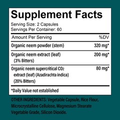 Organic Neem 600 mg 30/60/120 Capsules For Men & Women, Supports Immune, Detox