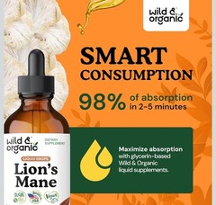 Wild & Organic Lions Mane Liquid Drops – Brain & Focus Support – Lion’s Mane…