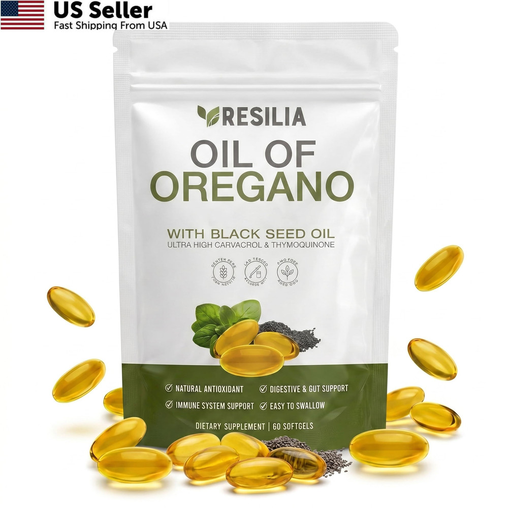 Resilia Softgels with Black Seed Oil 6000mg Oregano Oil Immune Support 60 Count