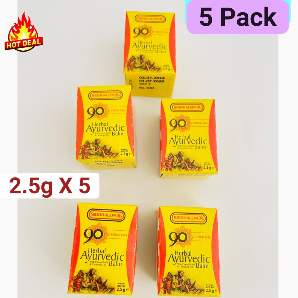 5 X 2.5g Siddhalepa Ayurvedic Herbal Balm | Fast Relief For Muscle Aches & Join