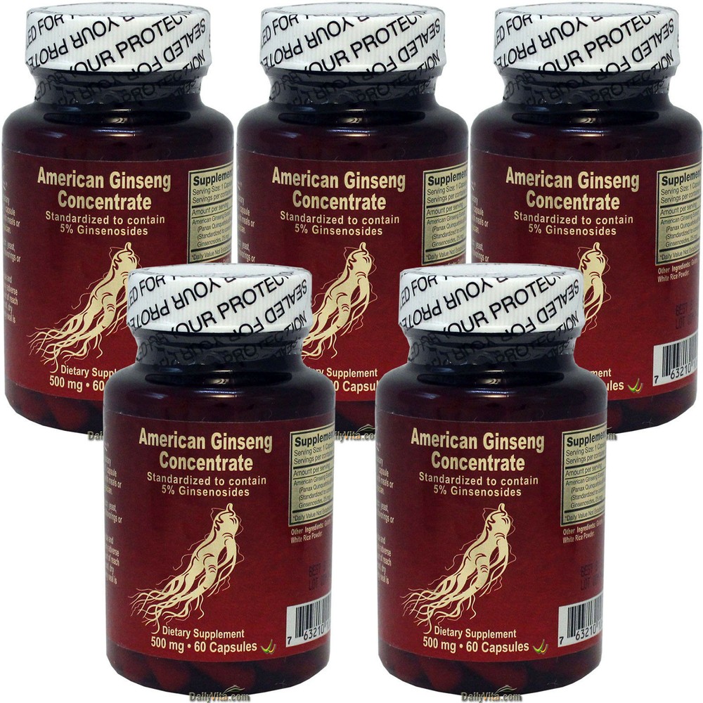 5 x American Ginseng Concentrate 500mg 60 Sofgels
