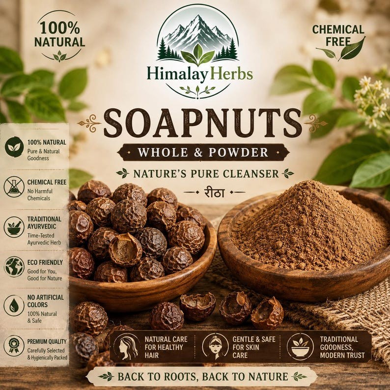 Organic Soapnuts (Reetha) 100% Natural Whole Herbal Hair Cleanser, Laundry Soap