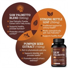 Saw Palmetto Supplement With Nettle And Pumpkin Seed Extract 30/60/120 Capsules