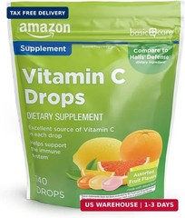 Amazon Basic Care Vitamin C Supplement Drops, Lemon, Orange & Grapefruit, 140 co