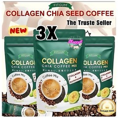 3 Pack FITGUM 20X Collagen Chia 11 in 1 Coffee Mix