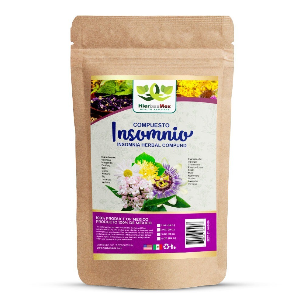 Compuesto Herbal Insomnio 4 Onzas – Mezcla de Hierbas Naturales/Hierbasmex 4 oz