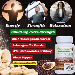 Best Ashwagandha 12300 mg with 5% Withanolides & Black Pepper-90ct Max Benefits