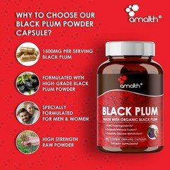 Organic Black Plum Powder Syzygium Cumini Jamun Seed 1500mg Capsules – 120 Count