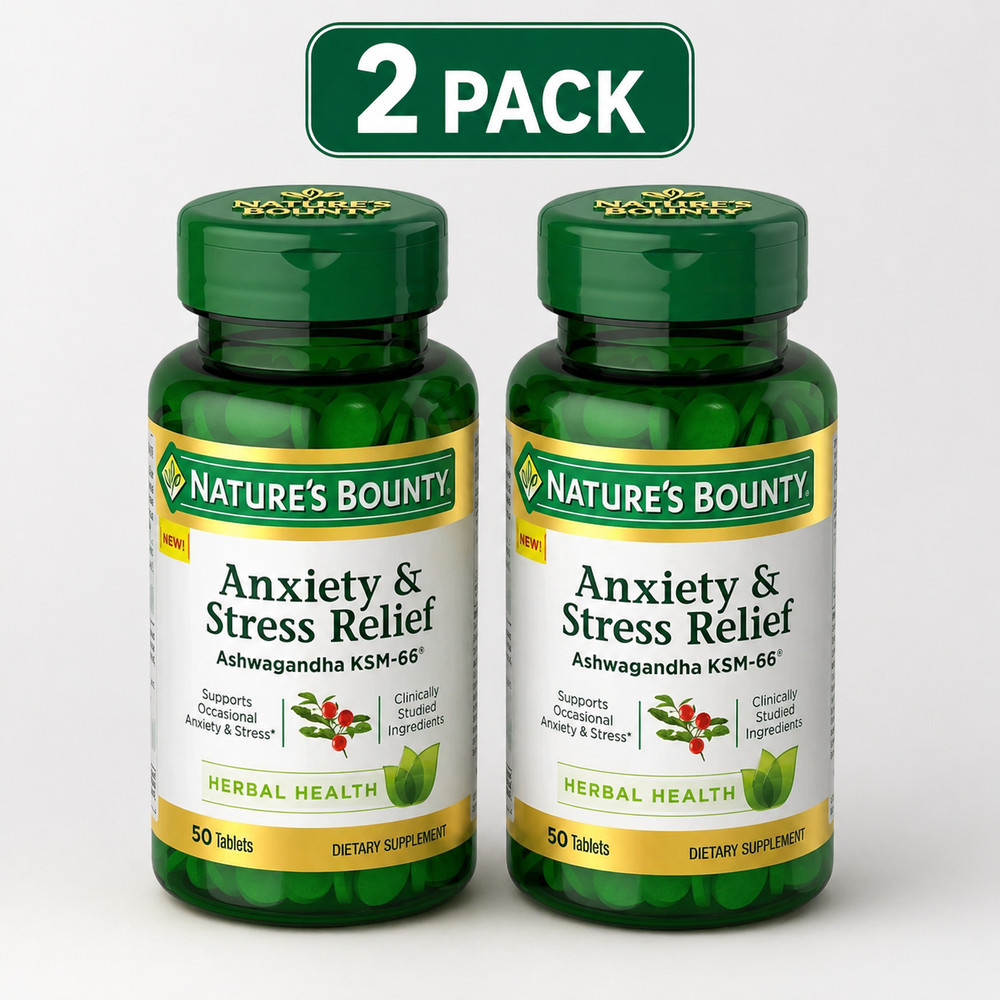 Nature’s Bounty Ashwagandha KSM-66 L-Theanine Stress Relief 50 Ct 2 Pack