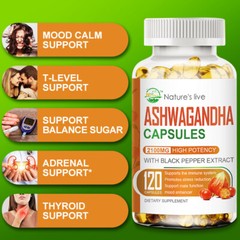 Organic Ashwagandha Capsules 2100mg Supplement with Black Pepper Root Powder