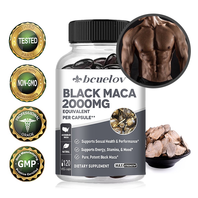 Maca Root Black Raw Pure Natural NonGMO Superfood (4:1 Extract) 120 Capsules