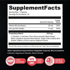 Male Performance supplement- Steel Power L-Citrulline, L-Carnitine, Maca 30 caps