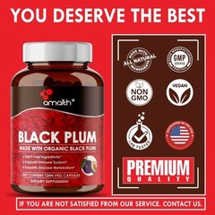 Organic Black Plum Powder Syzygium Cumini Jamun Seed 1500mg Capsules – 120 Count