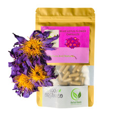 Natural Blue Lotus Flower Capsules (600mg) Nymphaea Caerulea Pure Herbal Organic