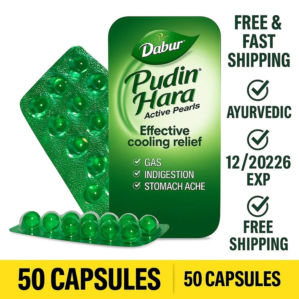 Dabur Pudin Hara Active Pearls 50 Caps Gas Indigestion Relief 12/26