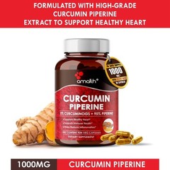 Turmeric Curcumin Extract 95% Piperine Black Pepper 500 mg 90 Capsules By Amalth