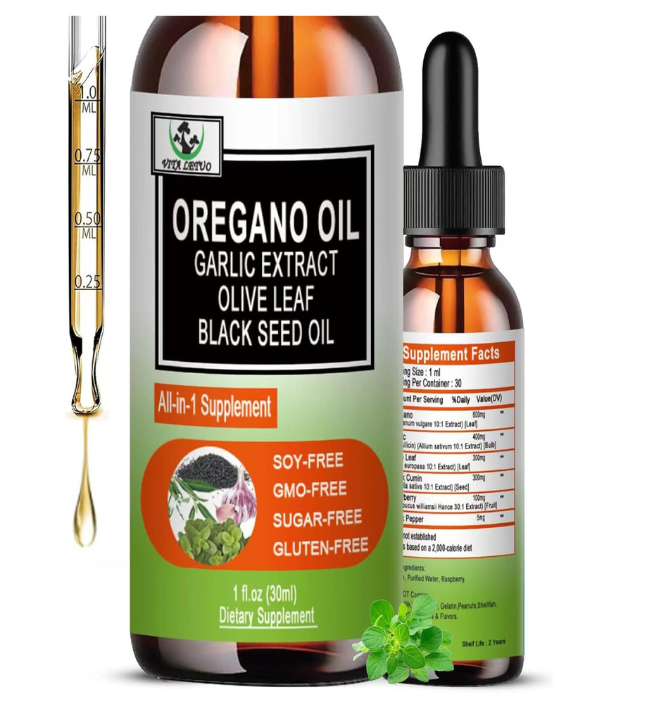 Organics Oregano Oil Liquid Drops,Oil Of Oregano 6000mg with Black Seed Oil