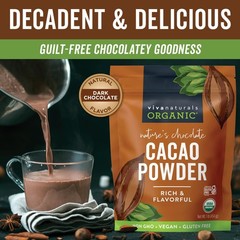 Organic Cacao Powder, Unsweetened, 1 lb (454 g) – Rich Dark Chocolate Flavor,…