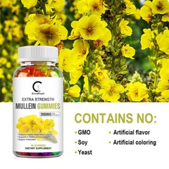 Organic Mullein Leaf Gummies,3 x 60PCS 2000mg, Herbal Natural Dietary Supplement