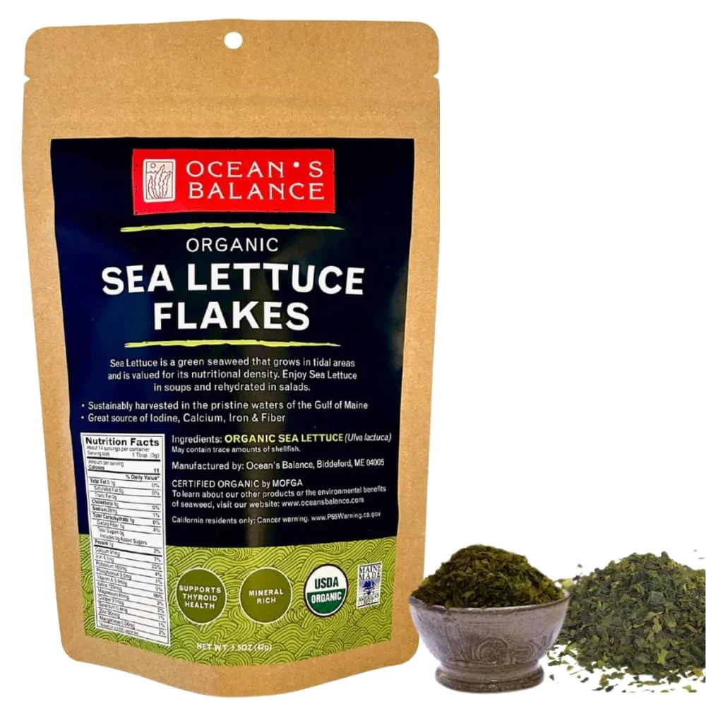OCEAN’S BALANCE Organic Sea Lettuce Seaweed Flakes – Organic Seaweed Flakes, Per