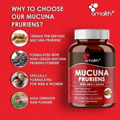 Mucuna Pruriens Extract Powder 1000mg Capsules – 90 Count – Energy, Performance