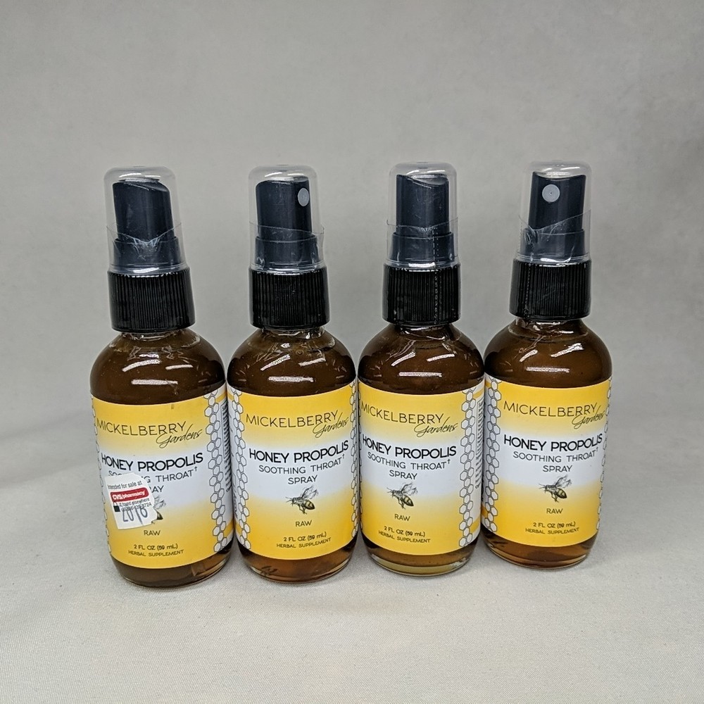 Mickelberry Gardens Honey Propolis Throat Spray 2oz Raw Honey Herbal Blend 4 pk