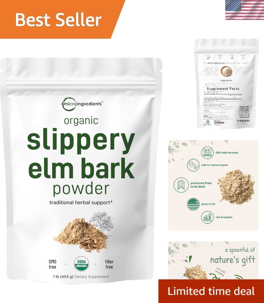 Pet-Friendly Organic Slippery Elm Powder – 1 lb for Digestive and Throat Health