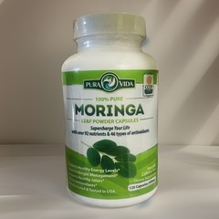 Moringa Capsules By Pura Vida | 120 Organic 100% Pure Leaf Powder Capsules 500mg