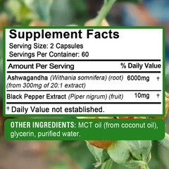 Ashwagandha Capsules 6000mg – Supports energy and mood, boosts immunity