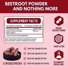 Organic Nitric Oxide Beet Root Capsules 1300mg Support Healthy Blood Circulation
