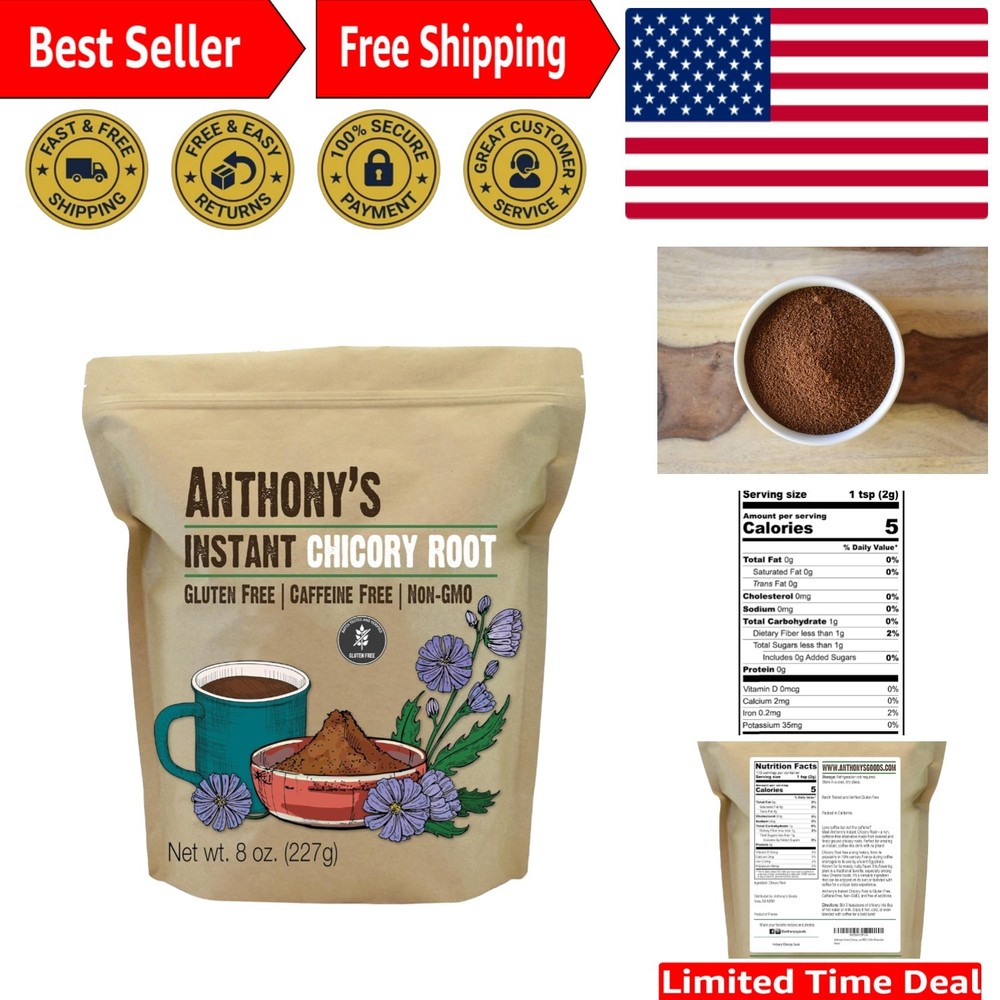 8 oz Instant Chicory Root – Non-GMO, Gluten Free, Sugar-Free Coffee Substitute