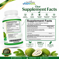 Soursop GRAVIOLA EXTRACT 2000 mg 45days Guanabana Annona Antioxidant 90 capsules
