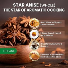 Organic Whole Anise Stars 100% Pure, Non-GMO Illicium Verum, Culinary & Digest
