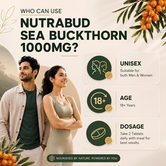 2 Pack Nutrabud Organics Sea Buckthorn Berry Powder 1000mg 120 Veg Tabs Omega 7