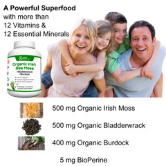 Organic Irish Sea Moss with Bladderwrack and Burdock – 60 Capsules